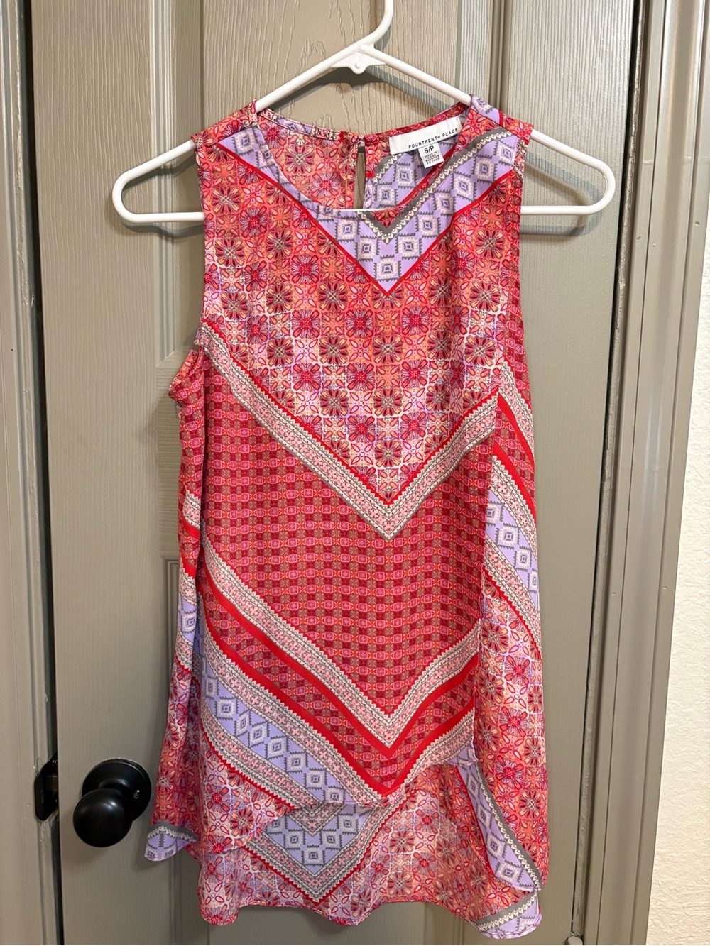 Maurices Red and Lavender Patterned Sleeveless Blouse